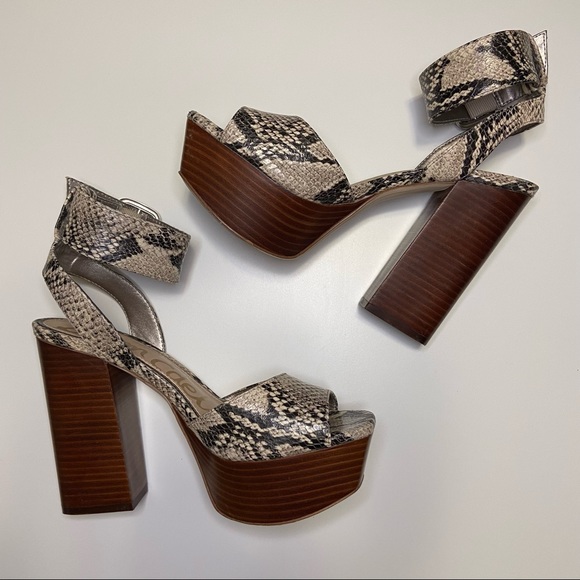 Sam Edelman Rain Snake Chunky Platform Sandal Heels Square Toe Ankle Strap - Picture 4 of 14